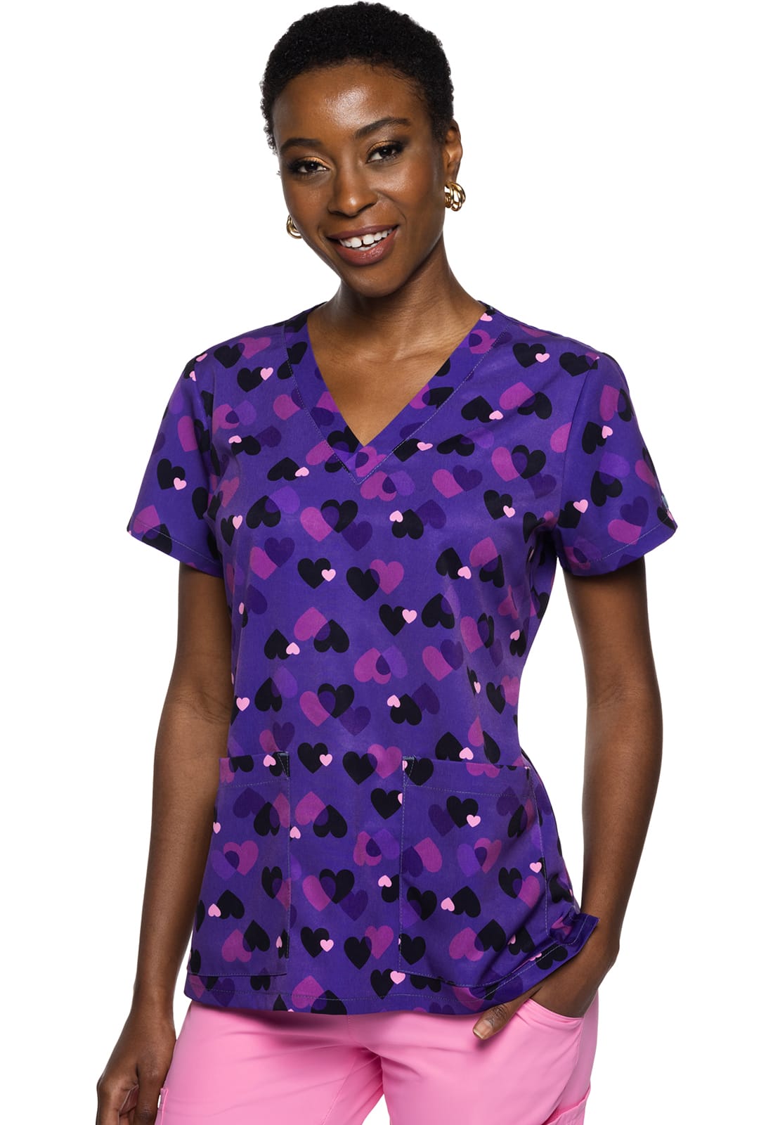 Top clínico MedCouture MC8564 mujer estampado TWHT fondo morado